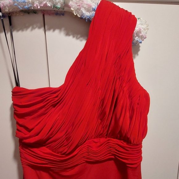 Calvin Klein, size 8 formal, cocktail dress, one shoulder strap, cherry red - Picture 2 of 5